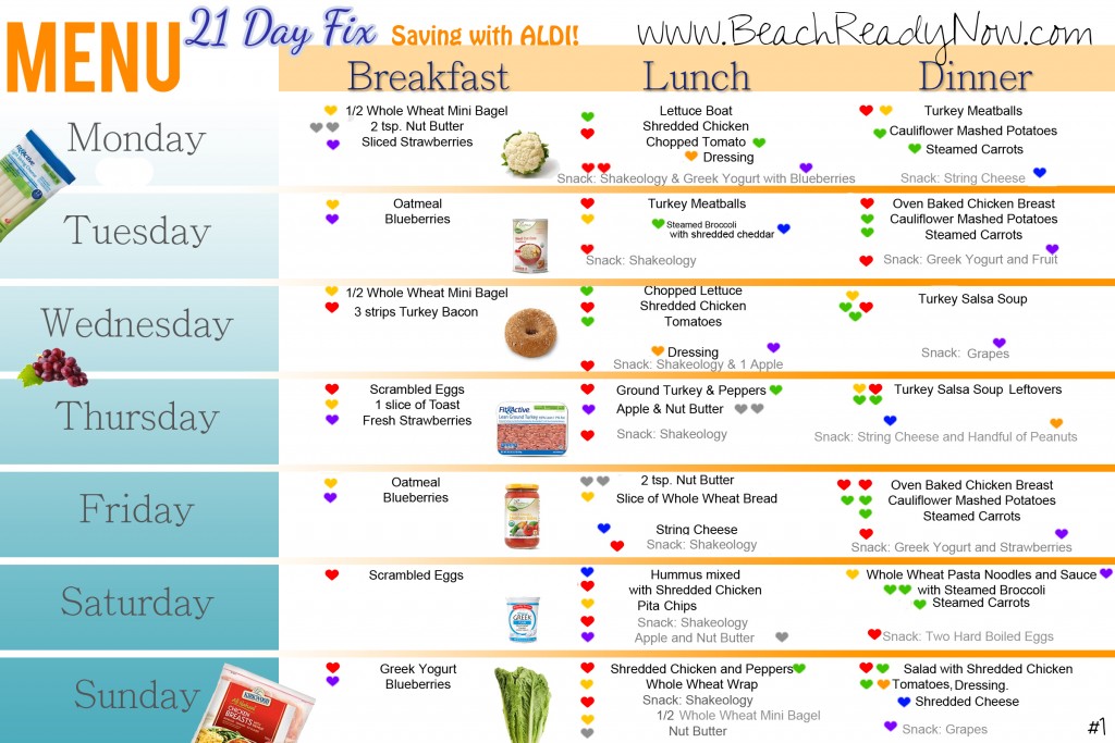 21 Day Fix ALDI Meal Plan and Shopping List - Beach Ready Now